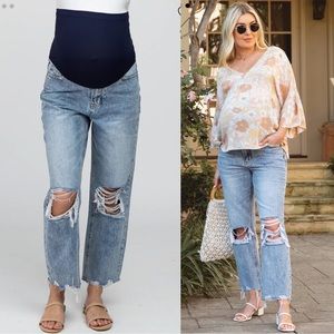 Pinkblush Light Wash Ripped Knee Distressed Maternity Straight Leg Jeans